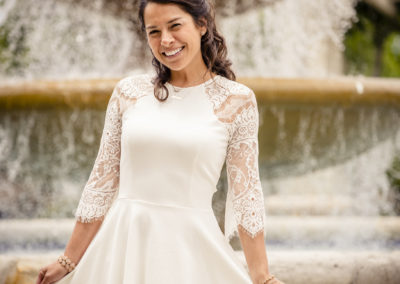 bride to be in front of fountain