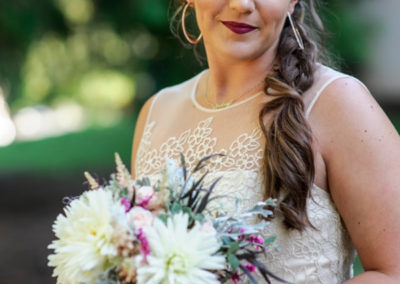 beautiful bride close up with bouquet