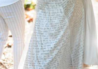 wedding dress with writing