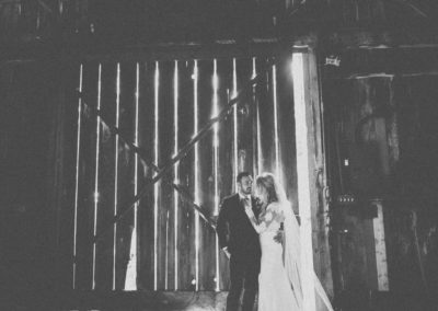 black and white bride and groom rustic wedding