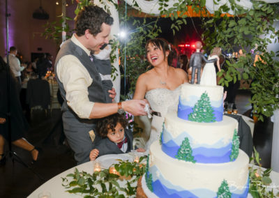 bride and groom cutting foresty cake together with kids brant bender photography