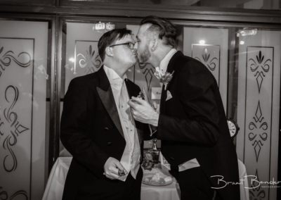 black and white wedding kiss photo