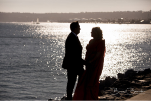 couple in front of san diego waterfront wedding